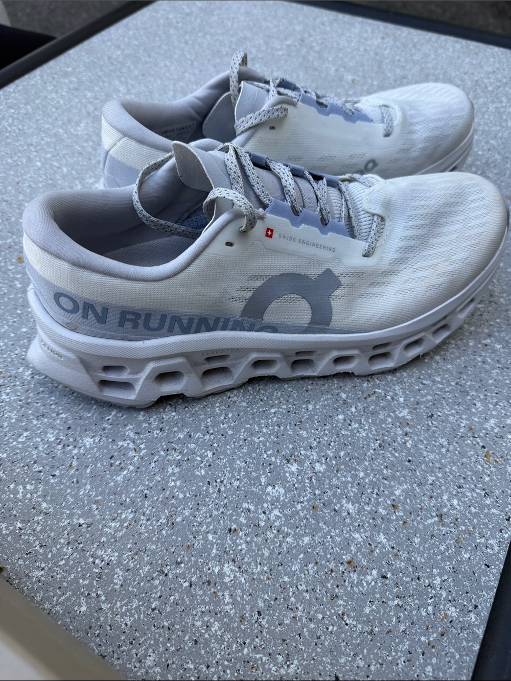 On Running Women's White Cloudmonster Running Shoes with Gray Accents
